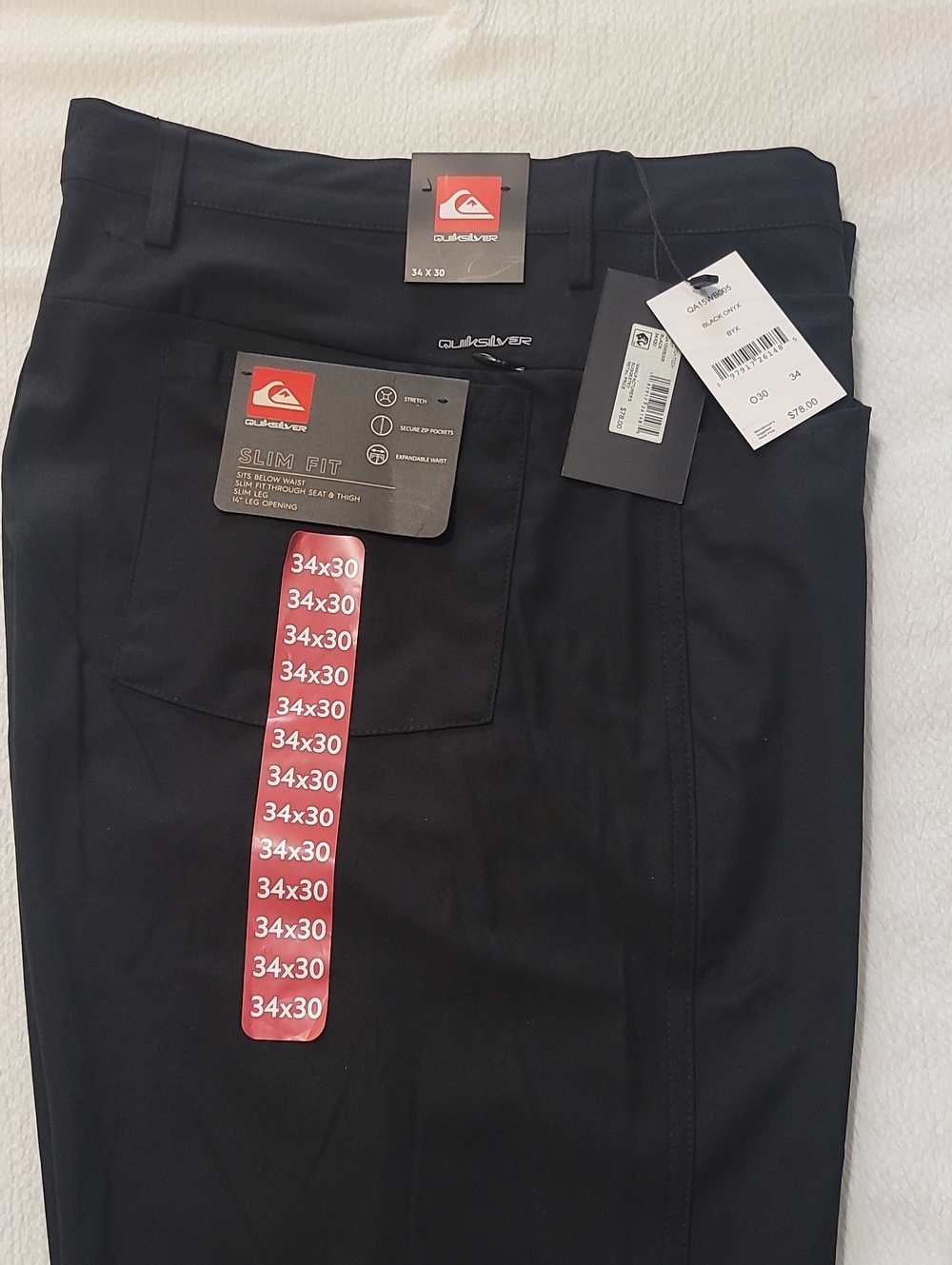 Quiksilver NWT Black Onyx Slim-Fit Stretch Tech Men's Pant